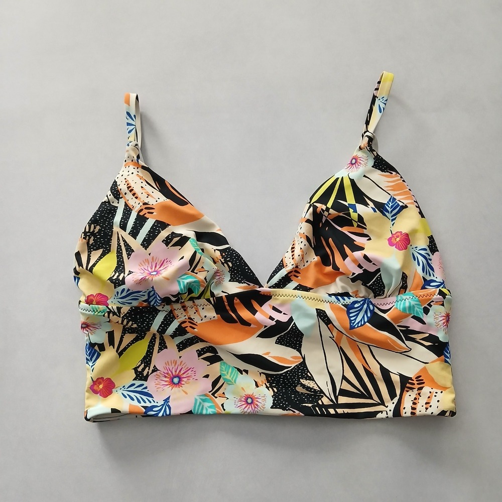 Black Y2K VTG Swim Tropical‎ Resort Beach Grunge Goth Vacation Bikini Top Large